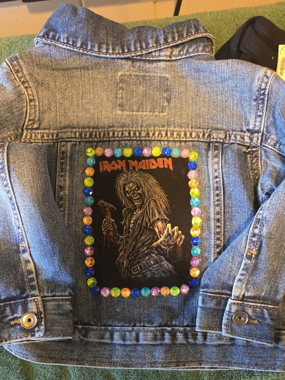 BABY Rock N Roll Custom Denim JACKET ..Iron Maiden theme ..New W TAGS